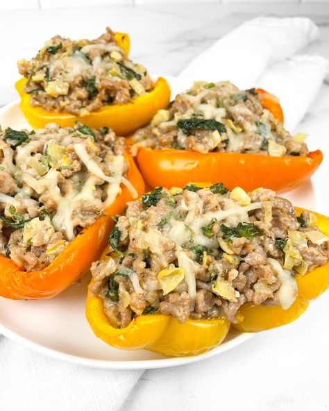 Italian Sausage Stuffed Peppers, Spin Dip, Sausage Stuffed Peppers, Weight Watchers Appetizers, Creamy Spinach Chicken, Lasagna Stuffed Peppers, Artichoke Stuffed, Cheesesteak Stuffed Peppers, Spinach And Artichoke Dip