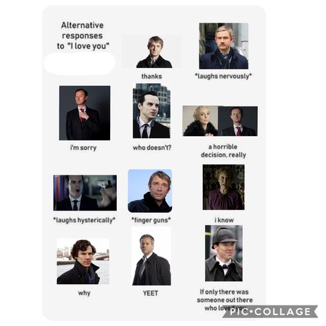 Alternative Responses To I Love You, Sherlock Bbc Reaction Pics, Sherlock Holmes The Final Problem, Sherlock Holmes Thinking, Sherlock Memes Funny, Bbc Sherlock Memes, Sherlock Bbc, Loving U, Bbc