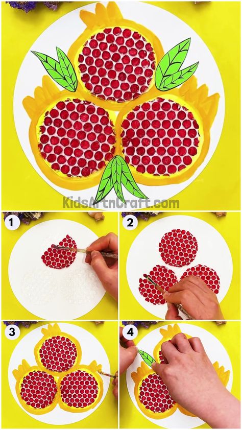 Pomegranate Art And Craft, Pomegranate Crafts For Kids, Pomegranate Craft, Bubble Wrap Crafts, Bubble Wrap Art, Family Tree Craft, Craft Activities For Toddlers, Nursery Crafts, Ocean Birthday Party