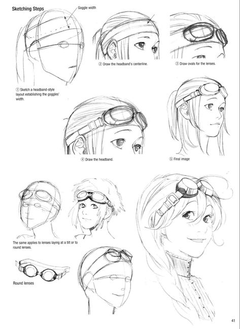 Anime Goggles Drawing, Goggles Art Reference, Goggle Drawing Reference, Goggles Pose Reference, Googles On Head Reference, How To Draw Eyepatch, Beret Drawing Reference, How To Draw Goggles On Head, Goggles Character Design