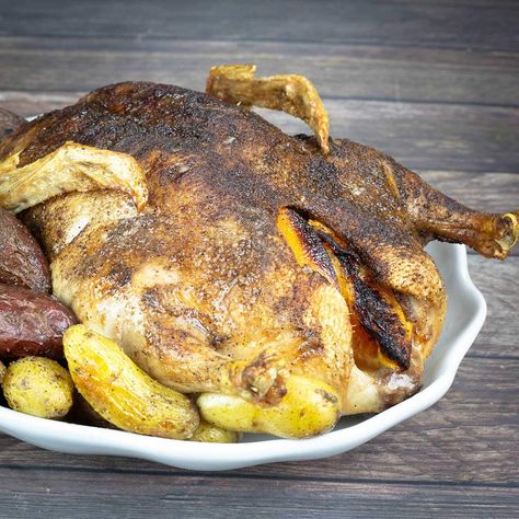 Ninja Foodi Whole Duck with Potatoes Fingerling Potatoes, Duck Recipes, Chili Garlic Sauce, Ginger And Honey, Ninja Foodi, Whole Chicken, Seasoning Blend, Meat Cuts, Garlic Sauce