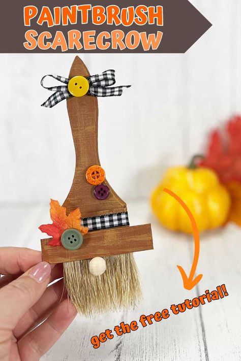 Paintbrush Crafts, Paint Brush Gnomes Diy, Gnome Craft Ideas, Wood Thanksgiving Crafts, Paint Brush Crafts Ideas Projects, Paint Brush Crafts, Diy Scarecrow Craft, November Crafts For Seniors, Gnomes Crafts Diy