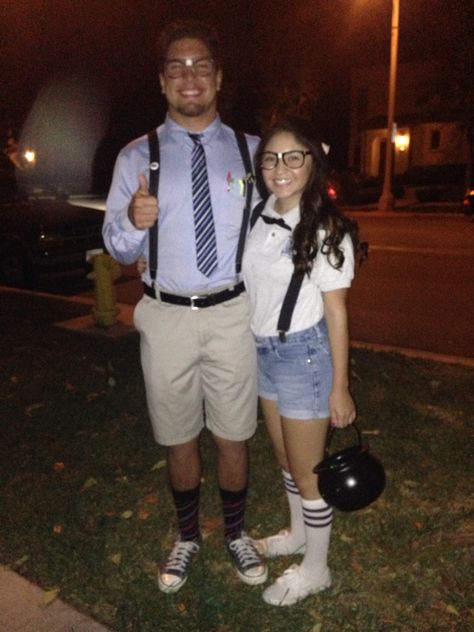 Nerd couple costume Nerd Couple Costumes, Unique Duo Halloween Costumes, Nerd Couple, Nerd Halloween Costumes, Nerd Costume, Couple Costume, Duo Halloween Costumes, Dress Up Day, Halloween Costumes For Couples