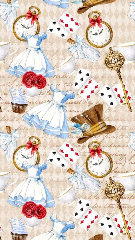 Alice In Wonderland Wallpaper, Wonderland Wallpaper, Alice In Wonderland Crafts, Cute Backgrounds For Iphone, Alice Tea Party, Digital Paper Free, Disney Cards, Alice In Wonderland Theme, Alice In Wonderland Tea Party