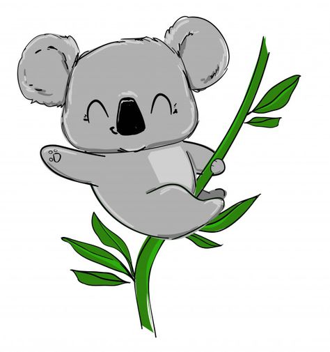 Hand drawn cute koala and eucalyptus. Pr... | Premium Vector #Freepik #vector #design Koala Tattoo, Koala Drawing, Cute Koala, Wild Animals Pictures, Baby Koala, Animal Activities, Pola Sulam, Outline Drawings, Colorful Animals