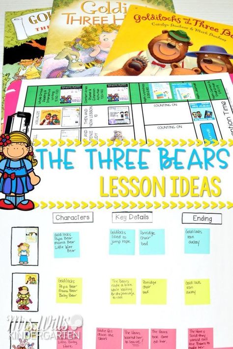 Goldilocks and the Three Bears Lesson Plans for kindergarten and first grade. Reading comprehension, story comparisons, retelling, math and literacy connections, and a fun fine motor activity! Lesson Plans Kindergarten, Three Bears Activities, Lesson Plans For Kindergarten, Bears Preschool, Retelling Activities, First Grade Reading Comprehension, Bear Hunt, Fine Motor Activity, Reading Themes