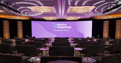 We supplied a curved LED screen for this cozy conference, complete with lounge chairs for all attendees. Curved Led Screen, Stage Designs, Event Trends, Conference Hall, Dinner Decoration, High Stool, Conference Chairs, Led Screen, Decoration Idea