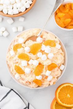 Orange Creamsicle Salad (Orange Fluff) - Princess Pinky Girl Orange Creamsicle Salad, Creamsicle Salad, Creamsicle Fluff, Orange Fluff Salad, Salad Orange, Marshmallow Salad, Orange Jello Salads, Fluff Salad Recipes, Orange Fluff