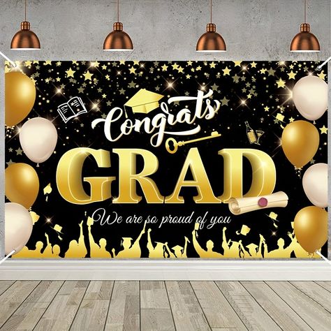 Faster shipping. Better service Photo Backdrop Graduation, College Graduation Decorations, Graduation Photo Backdrop, Balloon Graduation, Backdrop Graduation, Graduation Party Backdrops, Outdoor Graduation, Grad Banner, Gold Graduation Party