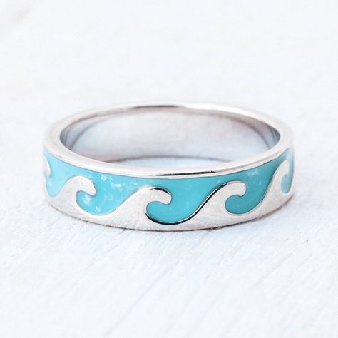 Wave Ring Silver, Reversible Ring, Summer Rings, Pura Vida Bracelets, Brass Band, Wave Ring, Gold Collection, Boho Rings, Silver Turquoise