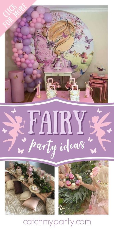 Fairy Land Theme Birthday Party, Fairy Forest Birthday Party Ideas, Fairy Princess Party Decorations, Fairy Tale Birthday Party Decoration, Fairy Princess Birthday Party Decoration, Purple Fairy Party, Fairy Birthday Table Decor, Fairy Tale Birthday Party Theme, Fairy Theme Birthday Party Decoration