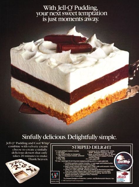 Striped Delight Dessert Recipe, Jello Pudding Desserts, Striped Delight, Oreo Trifle, Delight Dessert, Pudding Dessert, Sweet Temptation, Jello Desserts, Vintage Dessert