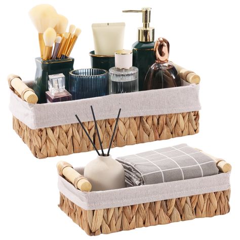 PRICES MAY VARY. 2 Different Sizes: Our storage basket is one set of 2, measuring 12" x 7.9" x 3.9" and 9.8" x 5.9" x 3.1" (L x W x H) respectively. Size may vary 1/4 inch due to manual measurement. Durable Structure: Made from durable and natural material tightly woven on a lacquered metal frame, this rectangle basket is built to last, ensuring its resistance to deformation and fading. Multifunctional Storage: These baskets for organizing help keep everyday necessities like toilet paper rolls, Wicker Basket Organization, Rectangle Basket, Towel Basket, Baskets For Shelves, Bathroom Basket Storage, Shelves Storage, Multifunctional Storage, Wicker Baskets Storage, Toilet Tank