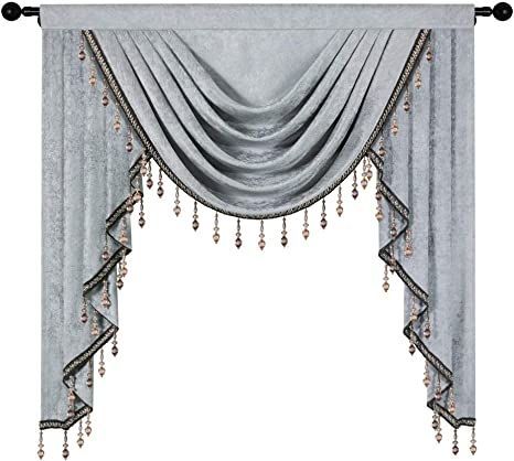 Living Room Silver, Gray Valance, Valances For Living Room, Single Swag, Waterfall Valance, Chenille Curtains, Double Window, Gold Mosaic, Fashion Design Books