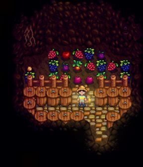 Stardew Valley Fruit Cave Layout, Stardew Valley Fruit Bat Cave Ideas, Stardew Valley Fruit Bat Cave Design, Fruit Bat Cave Stardew, Bat Cave Stardew Valley, Stardew Fruit Bat Cave, Stardew Valley Bat Cave, Stardew Mushroom Cave, Stardew Valley Cave Layout