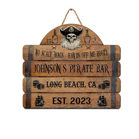 V VIBEPY All Over Printed, Personalized Pirate Sign, Pirate Bar Sign, Bar Sign, Pirate Decor, 8",12",14",18" 2 Sided Wood Sign, Men Cave Decor, Home Bar Decorations (EPHG-53930004) Pirate Signs Wood, Pirate Party Snacks, Pirate Bar, Pirate Party Games, Pirate Signs, Pirate Party Invitations, Bar Decorations, Men Cave, Pirate Decor