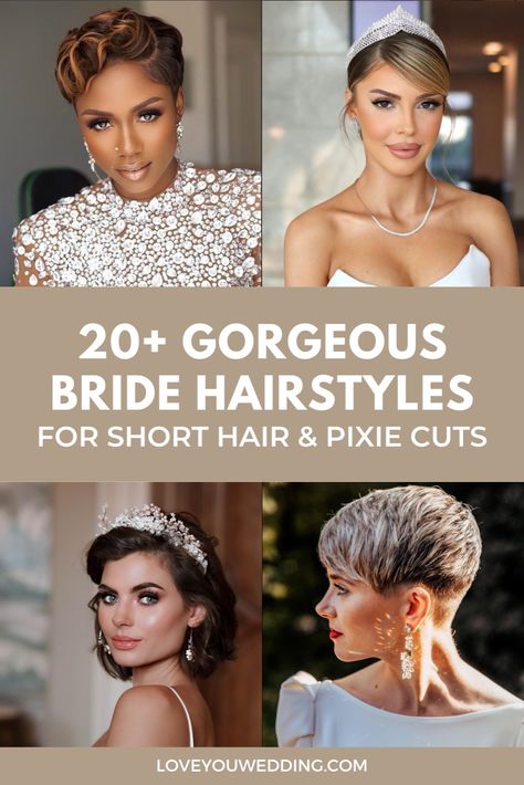 Looking for the perfect cute and elegant wedding hairstyle for short hair? Whether you’re looking for pixie, bob, or shoulder length bride hairstyles that are down, half up half down, updo, we have the perfect bride hairstyles short hair. From curly, Indian, boho, and short hair with bangs, we have the best short wedding hair for brides. Bride hairstyles for short hair Short Hair Veil, Bride Hairstyles For Short Hair, Brides With Short Hair, Pixie Wedding Hair, Hair Veil, Bride Hairstyles For Long Hair, Hairstyles For Brides, Wedding Hairstyles For Short Hair, Kids Hairstyles For Wedding