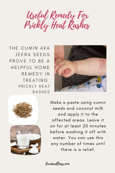 Your everyday kitchen ingredients cumin seeds and coconut milk can be a wonderful remedy for prickly heat rashes and even skin rashes! Heat Rash Remedy, Prickly Heat Rash, Rash Remedies, Rashes Remedies, Prickly Heat, Kitchen Ingredients, Heat Rash, Skin Rashes, Homemade Laundry