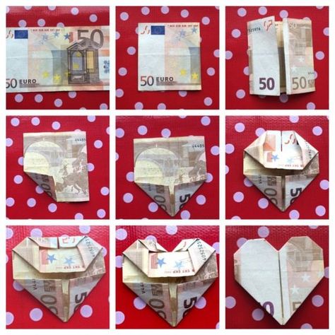 SimpleThoughts-geld-vouwen-hartje Simple Thoughts, Folding Money, Wedding Gift Money, Money Origami, 18th Birthday Gifts, Diy Presents, Cadeau Diy, Origami Easy, Money Gift