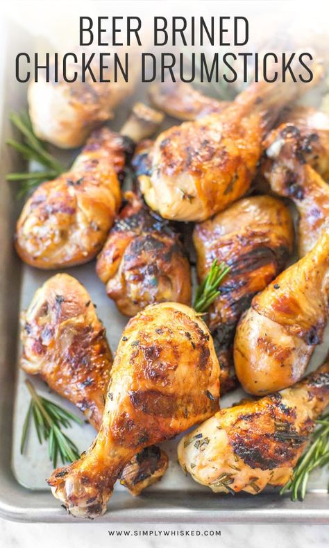 Rosemary Beer Brined Chicken Drumsticks | grilled chicken, brined chicken recipe, chicken brine #drumsticks #beer #rosemary #dairyfree @simplywhisked Slow Cooker Beef Tacos, Baked Stuffed Pork Chops, Simply Whisked, Chicken Brine, Slow Cooker Salmon, Unprocessed Recipes, Grilled Chicken Drumsticks, Brined Chicken, Chicken Drumsticks Recipe