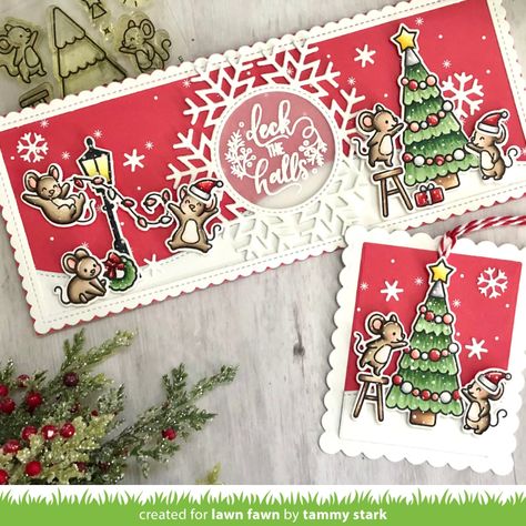 Lawn Fawn Holiday Slimline & Tag Set by Tammy Stark - Simon Says Stamp Blog Lawn Fawn Christmas, Slim Cards, Tarjetas Pop Up, Xmas Tags, Handmade Christmas Cards, Slimline Cards, Simon Says Stamp Blog, Lawn Fawn Stamps, Lawn Fawn Cards