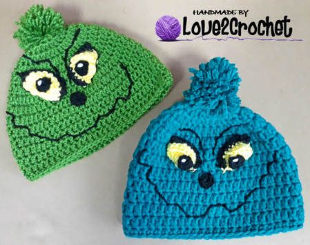 Hats, Scarves, Gloves & Mittens - Love 2 Crochet Grinch Crochet Hat Pattern Free, Grinch Hat Crochet Pattern Free, Crochet Grinch Hat Pattern Free, Crochet Grinch Hat Pattern, Crochet Character Hats Free Pattern, Crochet Xmas Hats, Crochet Grinch Hat, Grinch Beanie, Crochet Selling