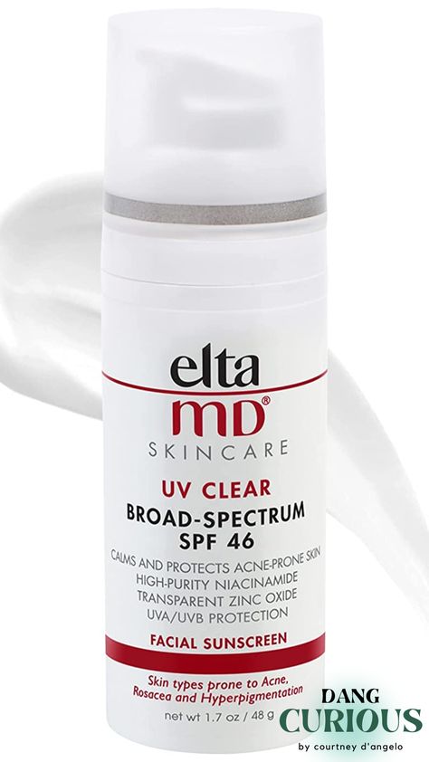 UNSCENTED EltaMD UV Clear Face Sunscreen, SPF 46 Oil Free Sunscreen with Zinc Oxide, Protects and Calms Sensitive Skin and Acne-Prone Skin, Lightweight, Silky, Dermatologist Recommended, 1.7 oz Pump EltaMD UV Clear is a Dermatologist recommended sensitive skin sunscreen that is sheer, lightweight, and oil-free Dermatologist Recommended Sunscreen, Elta Md Uv Clear, Elta Md, Brown Spots On Skin, Brown Spots On Face, Skin Spots, Facial Sunscreen, Sunscreen Moisturizer, Best Moisturizer