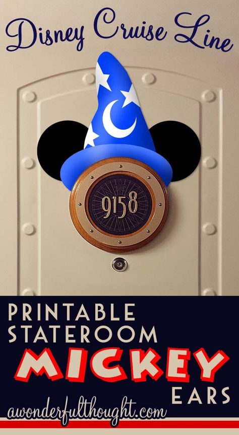 Decorate your stateroom door on Disney Cruise Line with this cute Stateroom Sorcerer Mickey Ears! Easy to make into a magnet for a door decoration. Get more ears at awonderfulthought.com. Disney Cruise Printables Free, Disney Cruise Door Magnets Halloween, Disney Cruise Mickey Ears, Disney Stateroom Door Decorations, Disney Cruise Door Magnets Printable, Disney Cruise Door Decorations Printable Free, Free Disney Cruise Door Printables, Disney Cruise Stateroom Door Decorations, Diy Disney Cruise Door Magnets