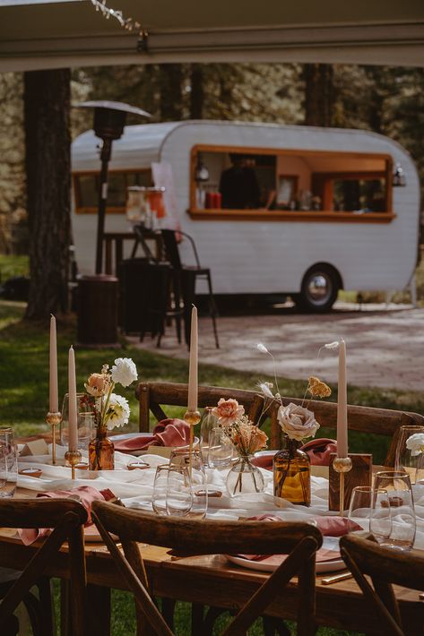 Ski Lodge Wedding Summer, Ski Lodge Wedding, Tahoe Lake, Food Truck Wedding, Mobile Bars, Aspen Grove, Lake Tahoe Wedding, Vintage Campers Trailers, Lake Tahoe Weddings