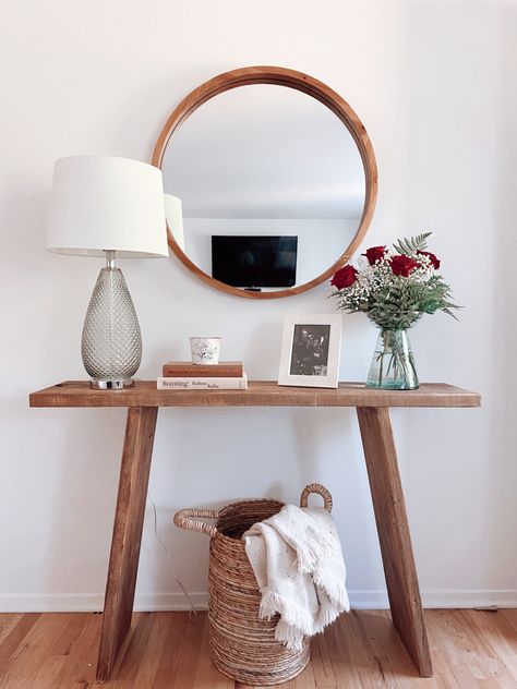 Entryway Table Modern Boho, Entryway Mirror And Table Small Entry, Entry Way Table Boho, Small Entryway Table Decor Boho, 30” Entryway Table, Diy Entryway Table, Boho Farmhouse Decor, Entryway Inspiration, Boho Farmhouse