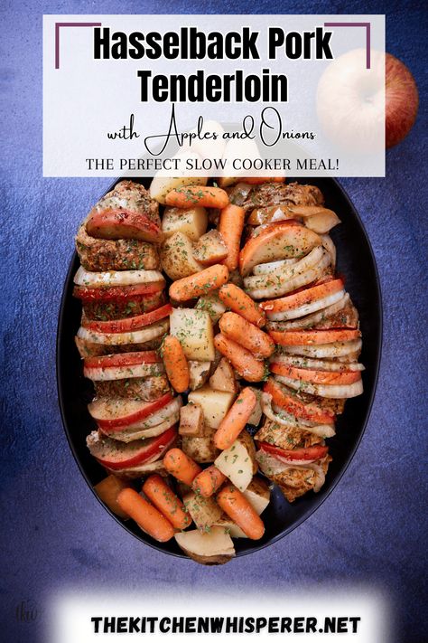 Pork Tenderloin Crock Pot, Fall Family Meal, Hasselback Apples, Crock Pot Pork Tenderloin, Pork Tenderloin Stuffed, Chicken Cobbler, Apples And Onions, Apple Pork Tenderloin, Pork Sausage Recipes