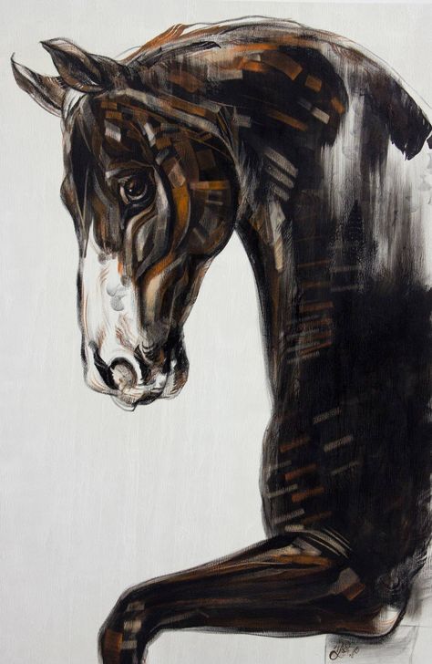 A neutral off-white background highlights the individual strokes that Sakchai paints and draws to compose this stunning side-profile portrait of a horse that exudes power and natural grace. In his hallmark style that focuses on the weight and flow of brushstrokes Sakchai portrays the beauty of this powerful animal. Horse Side Profile, Painting Of Horse, Horse Art Drawing, Profile Portrait, Horse Anatomy, Girl Drawings, Brown Horse, Drawing Inspo, Side Profile