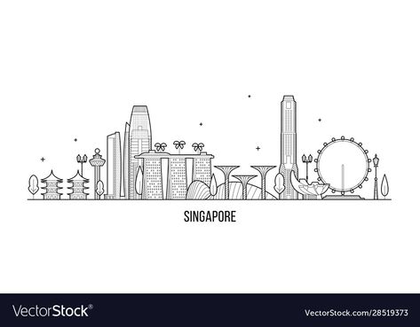 Singapore Doodle, Project Calligraphy, Skyline Drawing, Singapore Skyline, City Skylines, City Architecture, City Buildings, City Skyline, Business Names