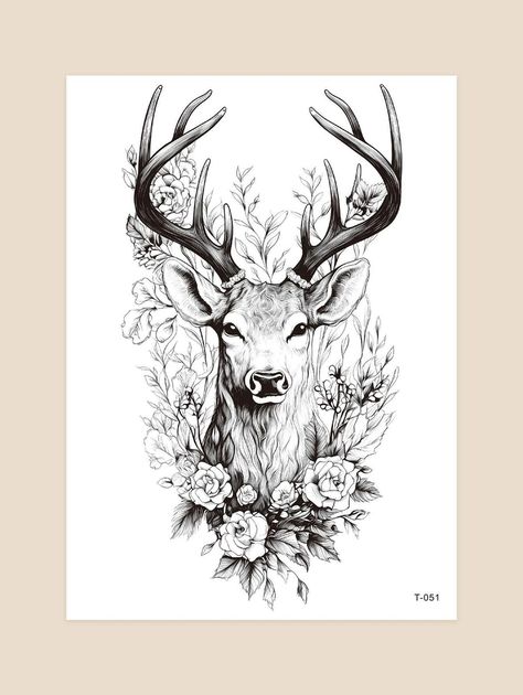 Hirsch Tattoo Frau, Buck Tattoo, Deer Head Tattoo, Elk Tattoo, Deer Tattoo Designs, Stag Tattoo, Hirsch Tattoo, Wildlife Tattoo, Hunting Tattoos