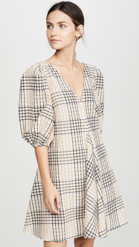 Ganni Seersucker Check Dress Ganni Dress, Striped Tops, Elegant Party Dresses, Street Style Trends, Check Dress, Style Trends, International Fashion, Dress Cuts, Plaid Dress