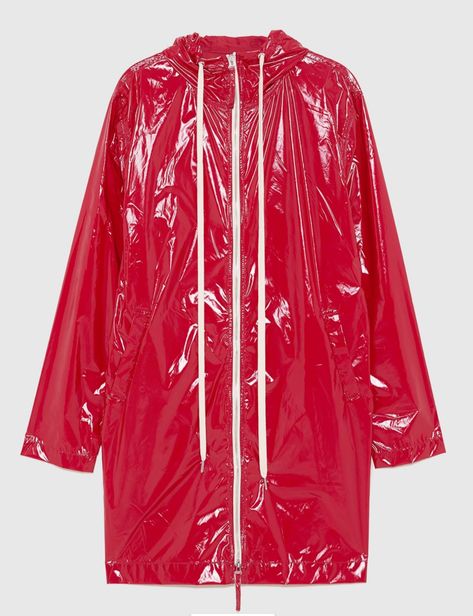 Zara red raincoat Red Raincoat, Warm Red, Rain Wear, Red Leather, Red Leather Jacket, Leather Jacket, Zara, Vinyl, Red