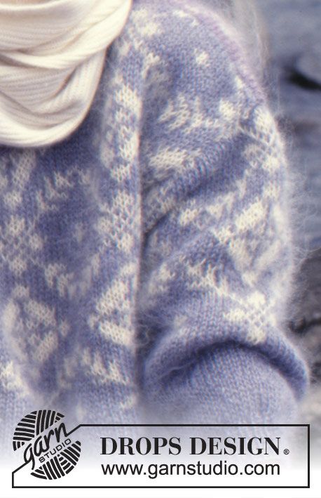 Polar Blues / DROPS 27-7 - Free knitting pattern Schematic Drawing, Snowflake Sweater, Ice Crystals, Free Knitting Patterns, Cast Off, Crochet Diagram, Sweater Knitting Patterns, Work Tops, Free Knitting Pattern