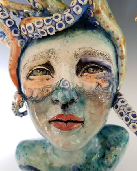 Sea Inspired Ceramics, Ocean Inspired Ceramics, Ceramic Bust Sculpture, Siren Sculpture, Ceramic Portraits, Ocean Ceramics, Sea Ceramics, Clay Bust, Figurative Ceramics