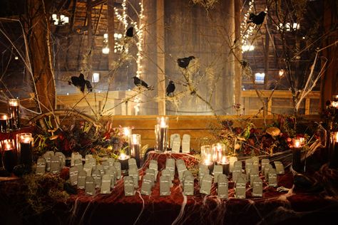 Halloween seating chart - photo by Birke Photography http://ruffledblog.com/enchanted-forest-halloween-wedding Enchanted Forest Halloween, Halloween Wedding Decorations, Forest Halloween, Spooky Wedding, Halloween Themed Wedding, Halloween Party Dinner, Viking Wedding, Enchanted Forest Wedding, Elegant Halloween