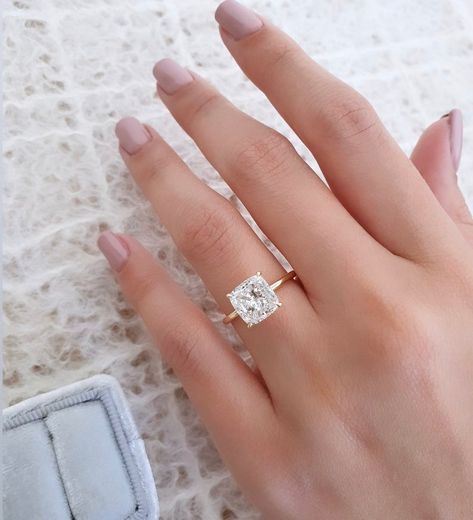 Gold Cushion Cut Engagement Ring, Cushion Cut Engagement Ring Solitaire, Cushion Cut Moissanite Engagement Ring, Moissanite Engagement Ring Cushion Cut, Wedding Rings Art, Cushion Cut Engagement, Cushion Engagement Ring, Cushion Cut Moissanite, Art Deco Wedding Rings