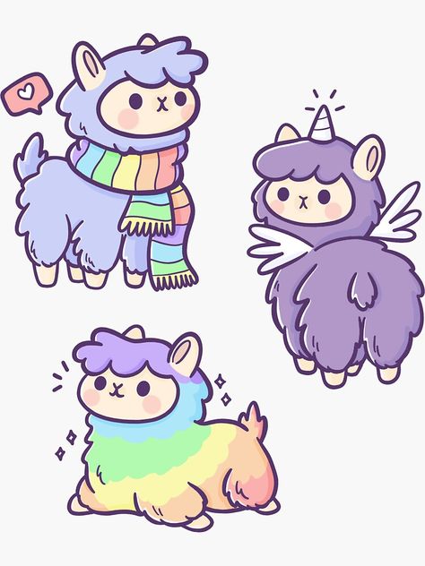 "Magic Rainbow Alpacas" Sticker by TaylorRoss1 | Redbubble Chubby Animals, Alpaca Drawing, Rainbow Drawing, Magic Rainbow, Cute Alpaca, Vinyl Sticker Design, Magical Rainbow, Stickers Aesthetic, Oita