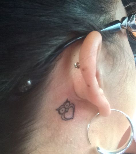 Tiny owl behind my ear Tiny Owl Tattoo Simple, Small Owl Tattoos For Women, Tattoos For Women Behind Ear, Small Owl Tattoos, Owl Tattoos For Women, Small Owl Tattoo, Tiny Owl Tattoo, Simple Owl Tattoo, Tattoo Touch Up