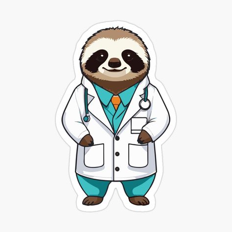 Get my art printed on awesome products. Support me at Redbubble #RBandME: https://www.redbubble.com/i/sticker/Doctor-Sloth-by-Atlantico54/159044915.EJUG5?asc=u Sloth Stickers, Sticker Collection, Printable Stickers, Sloth, Aesthetic Art, Cute Stickers, Sticker Design, My Art, Awesome Products