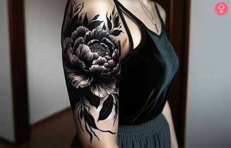 8 Creative Blackout Tattoo Designs For Ink Enthusiasts Black Spine Tattoos For Women, Blackout Tattoo With Flowers, Dark Tattoo For Cover Up, Blackout Thigh Tattoo, Upper Arm Cover Up Tattoos For Women, Black Out Flower Tattoo, Blackout Flower Tattoo, Poisonous Flowers Tattoo, Blackout Neck Tattoo