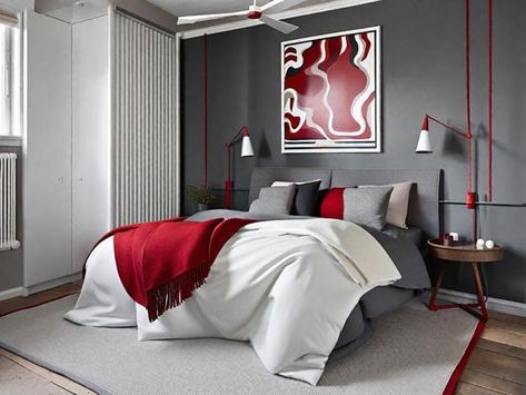 Red Grey White Bedroom Ideas Inspiration Decor Tips Dark Grey And Red Bedroom, Black White Grey And Red Bedroom Ideas, Red Grey And Black Bedroom, Bedroom Ideas Red And Grey, Red And Grey Bedroom Ideas, Red And Grey Bedroom, Grey White Bedroom Ideas, Red Bed Set, Grey White Bedroom