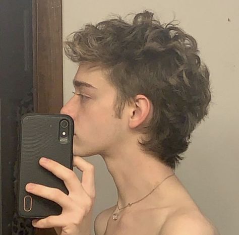 Textured Haircut Men Short, Short Mullet Haircut Men, Curly Hair Men Mullet, Skater Mullet, Permed Mullet, Soft Mullet Men, Undercut Mullet, Queer Mullet, Masc Hair