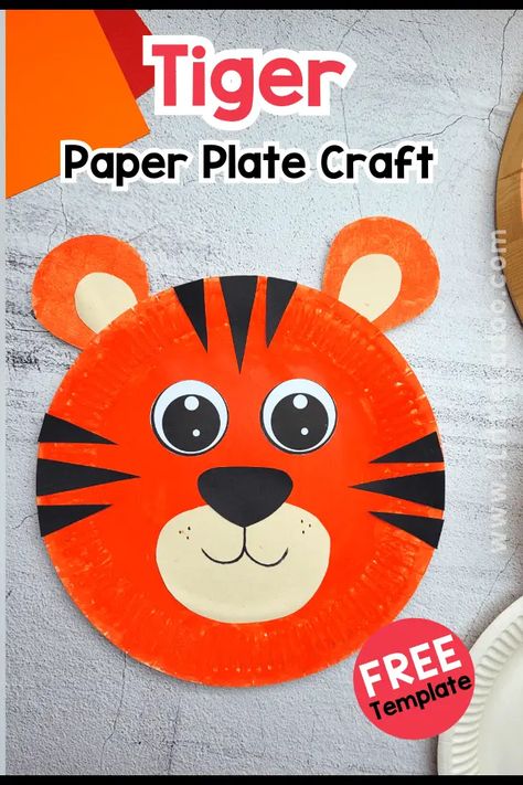 Paper Plate Tiger Craft - Little Ladoo Tiger Paper Plate Craft, Tiger Template Free Printable, Jungle Art Projects, Tiger Template, Tiger Craft, Box Activities, Paper Plate Art, India Crafts, Tiger Crafts