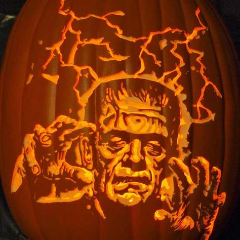 40 Best Pumpkin Carvings of Monsters and Villains - This Old House Best Pumpkin Carvings, Awesome Pumpkin Carvings, Monster Pumpkin, Pumpkin Masters, Decorated Pumpkins, Frankensteins Monster, Pumpkin Carving Tools, Pumpkin Carving Contest, Wolf Man