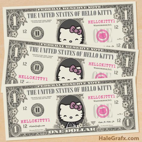 FREE printable Hello Kitty Play Money Hello Kitty Money, Printable Hello Kitty, Kitty Play, Hello Kitty Birthday Party, Charmmy Kitty, Hello Kitty Crafts, Hello Kitty Aesthetic, Play Money, Hello Kit