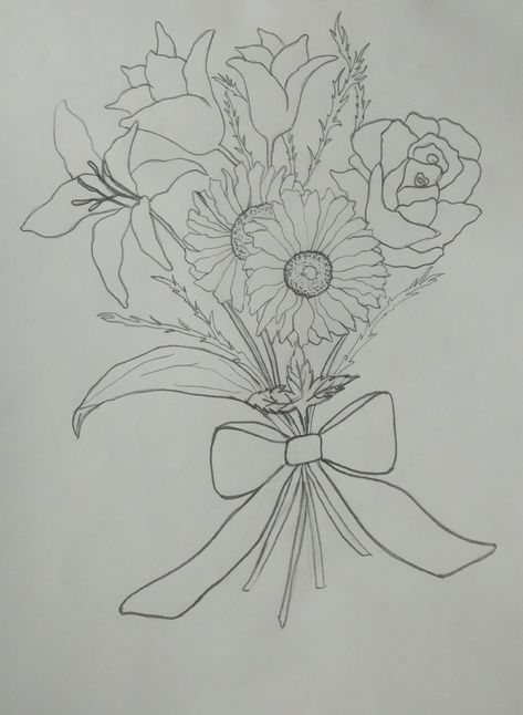 pencil drawing easy bouquet design flowers bouquet handmade handDrawn Cute Flower Bouquets Drawings, Flower Bouquet Sketches Pencil, Cute Bouquet Drawing, Drawing Of Flower Bouquet, Aesthetic Flower Bouquet Drawing, Bouquet Art Drawing, How To Draw A Bouquet Of Flowers Easy, Drawing A Bouquet Of Flowers, Bouquet Of Flowers Painting Easy